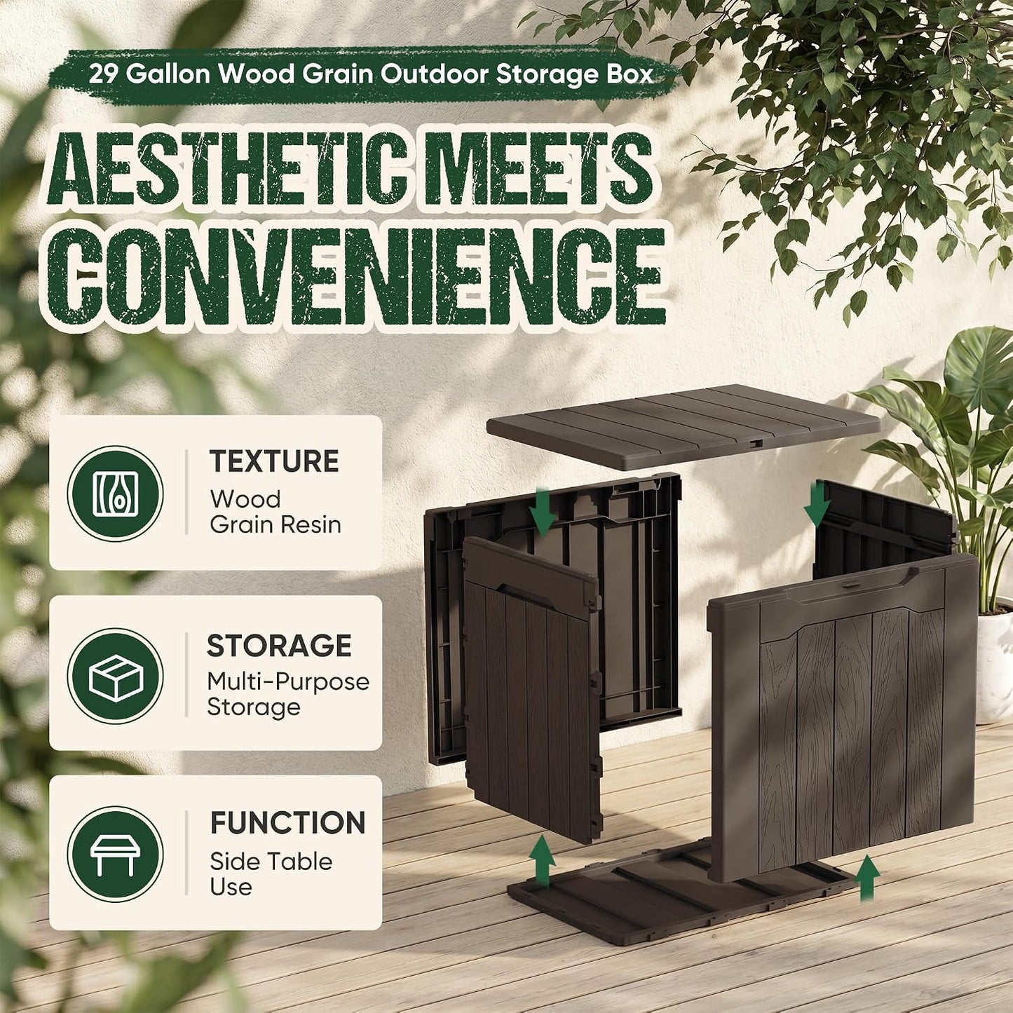 Devoko 100 Gallon Waterproof Large Resin Deck Box Indoor Outdoor Lockable Storage Container for Patio Furniture Cushions Garden Tools (100 Gallon, Black)