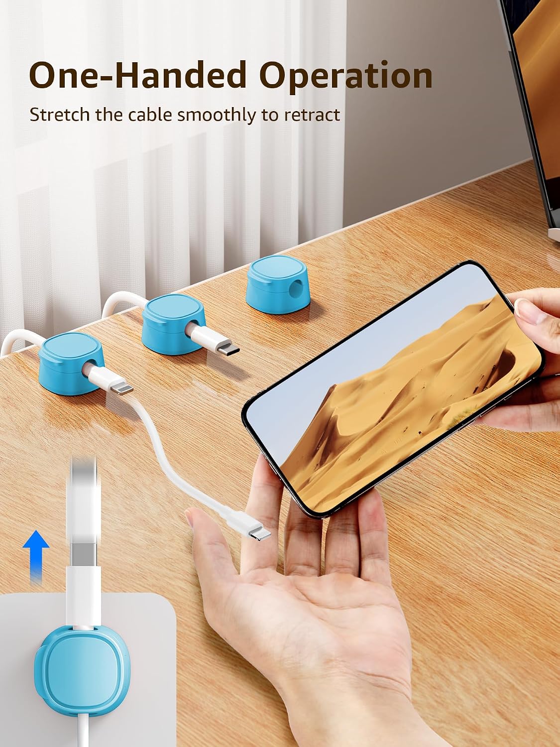 12 Pack Magnetic Cable Clips – [One-Snap Lock] Phone Cord Holder for Desk, Adhesive Magnetic Cord Organiser for Nightstand, Wall, Car – Under Desk Cable Management for Office, Home