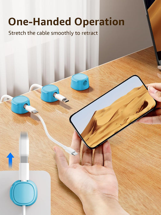 12 Pack Magnetic Cable Clips – [One-Snap Lock] Phone Cord Holder for Desk, Adhesive Magnetic Cord Organiser for Nightstand, Wall, Car – Under Desk Cable Management for Office, Home