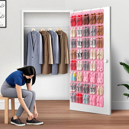 40 Large Mesh Pocket Over the Door Shoe Organizer,Hanging Shoe Rack for Door,Hualleko Shoes Organizer Hanger with Large Capacity, Shoes Storage Holder Sturdy Non-woven Fabric - Stores 20 Pairs (White)