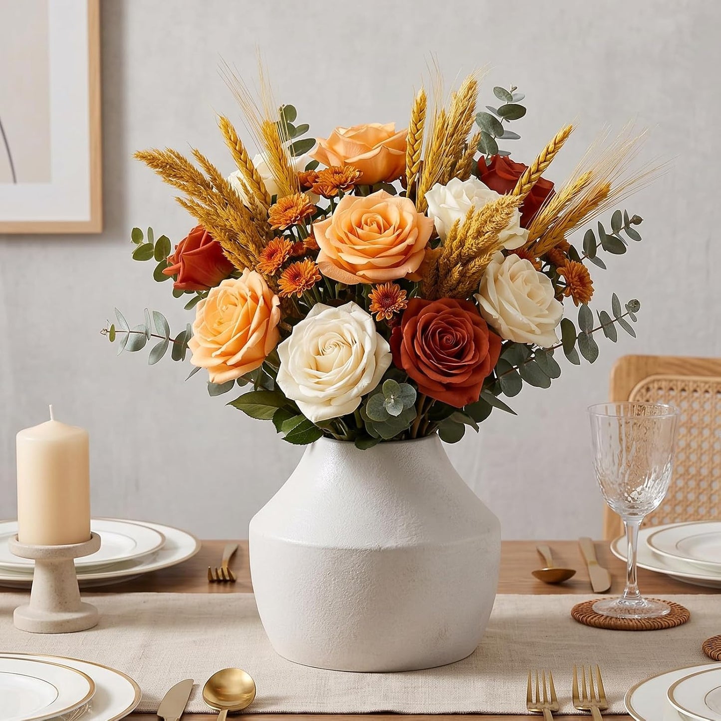 CUCUMI Ceramic Vase Set of 5, Home Decor Farmhouse Décor Handmade Pottery Vases for Pampas Grass, Dried Fresh Flowers, Table, Living Room, Kitchen, Shelf, Entryway Mantel Neutral Tones