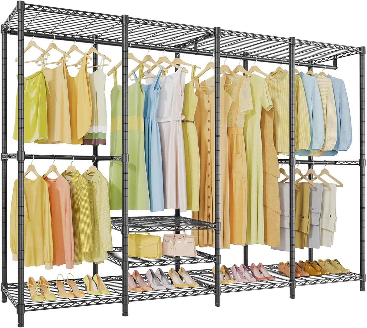 VIPEK V40 Heavy Duty Clothes Rack, 1110lbs Capacity Sturdy Metal Garment Rack, Clothing Rack with 6 Shelves & 4 Hang Rods, Adjustable Open Wardrobe Closet Organizer for Bedroom/Apartment/Retail, Black