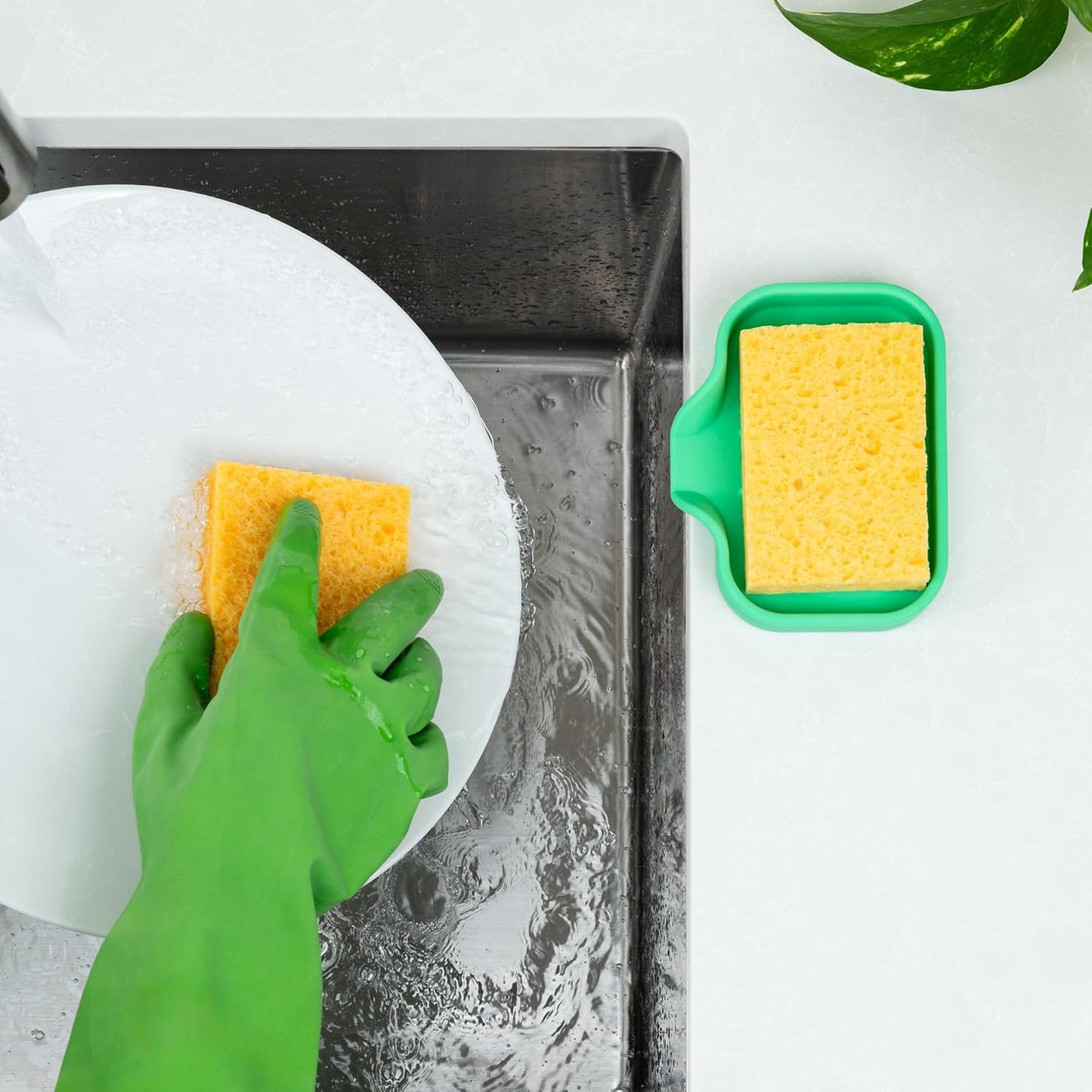 Zulay Kitchen (9x3.5in) Sponge Holder for Kitchen Sink - Flexible Heavy-Duty Multipurpose Sink Caddy - Counter Organizer for Kitchen, Bathroom, Makeup, Trinkets & More! (Grey)