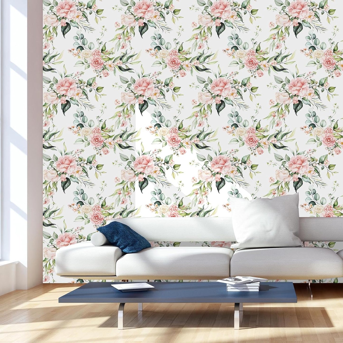 Pink Floral Peel and Stick Wallpaper Self Adhesive Removable Thick Vinyl Watercolor Botanical Flower Accent Wall for Bedroom Bathroom Living Room Renter Friendly 17.7" x 118"
