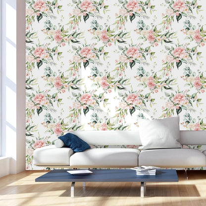 Pink Floral Peel and Stick Wallpaper Self Adhesive Removable Thick Vinyl Watercolor Botanical Flower Accent Wall for Bedroom Bathroom Living Room Renter Friendly 17.7" x 118"