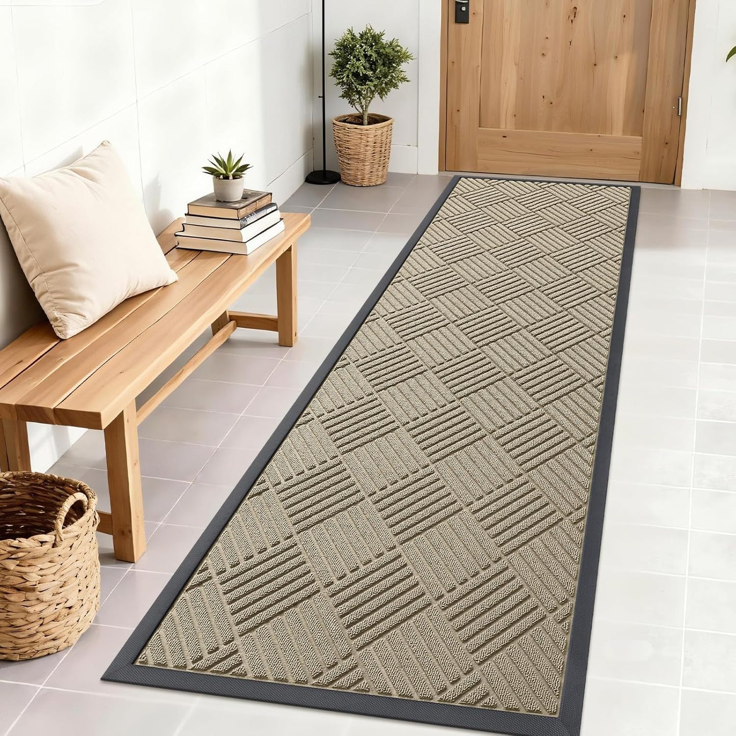 OLANLY Front Door Mat Outside Entrance 29.5x17, Absorbent, Heavy Duty Sturdy Natural Rubber Doormat Indoor Outdoor, Stain and Fade Resistant, Non-Slip Low Profile Floor Mat for Entryway, Grey Diamond
