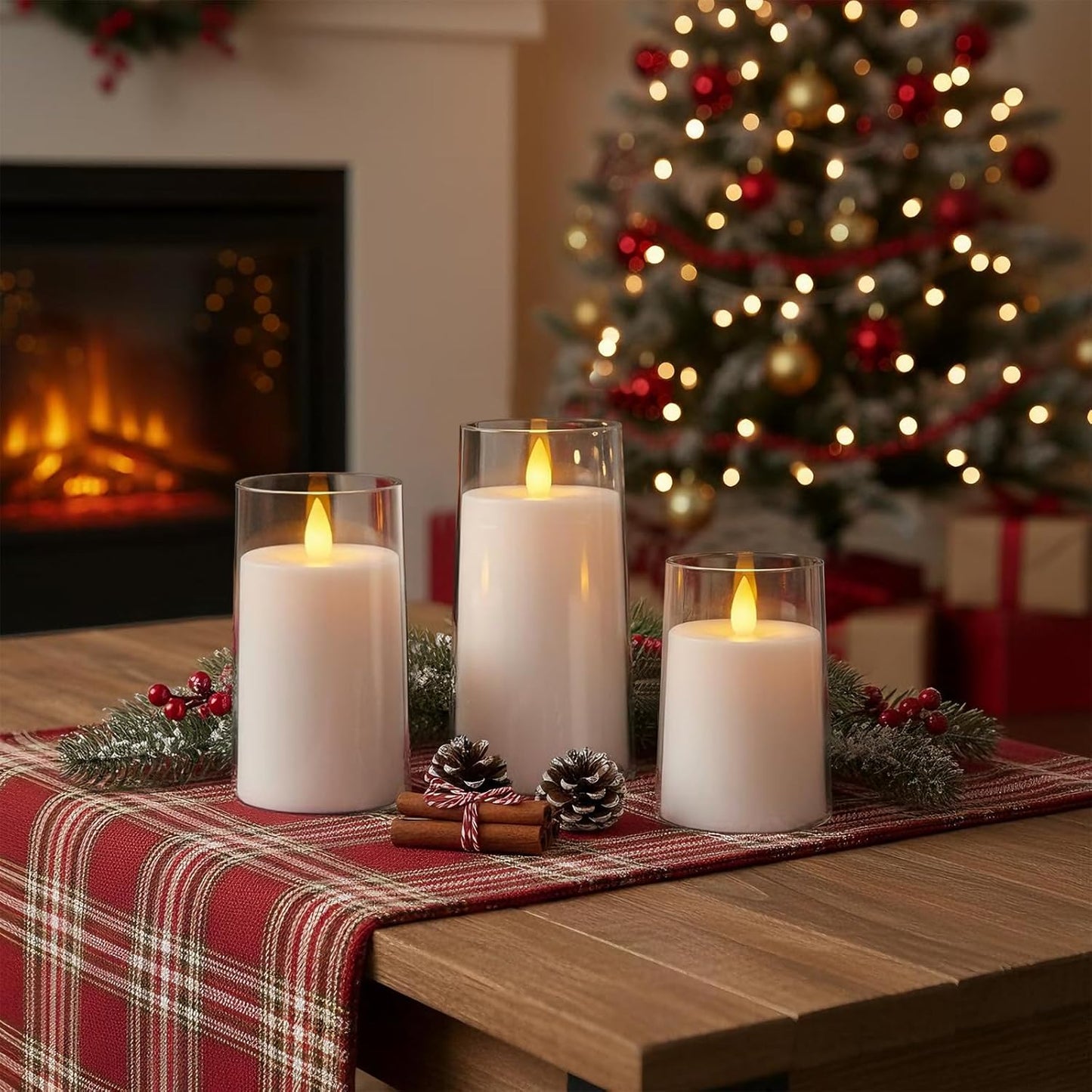 Raycare Flameless Electronic Pillar Candles with Remote Control and Timer- Battery Operated Realistic Flickering LED Fake Candle for Home, Wedding, Valentine's Day, Decor,White,Set of 2(3"x6"6")