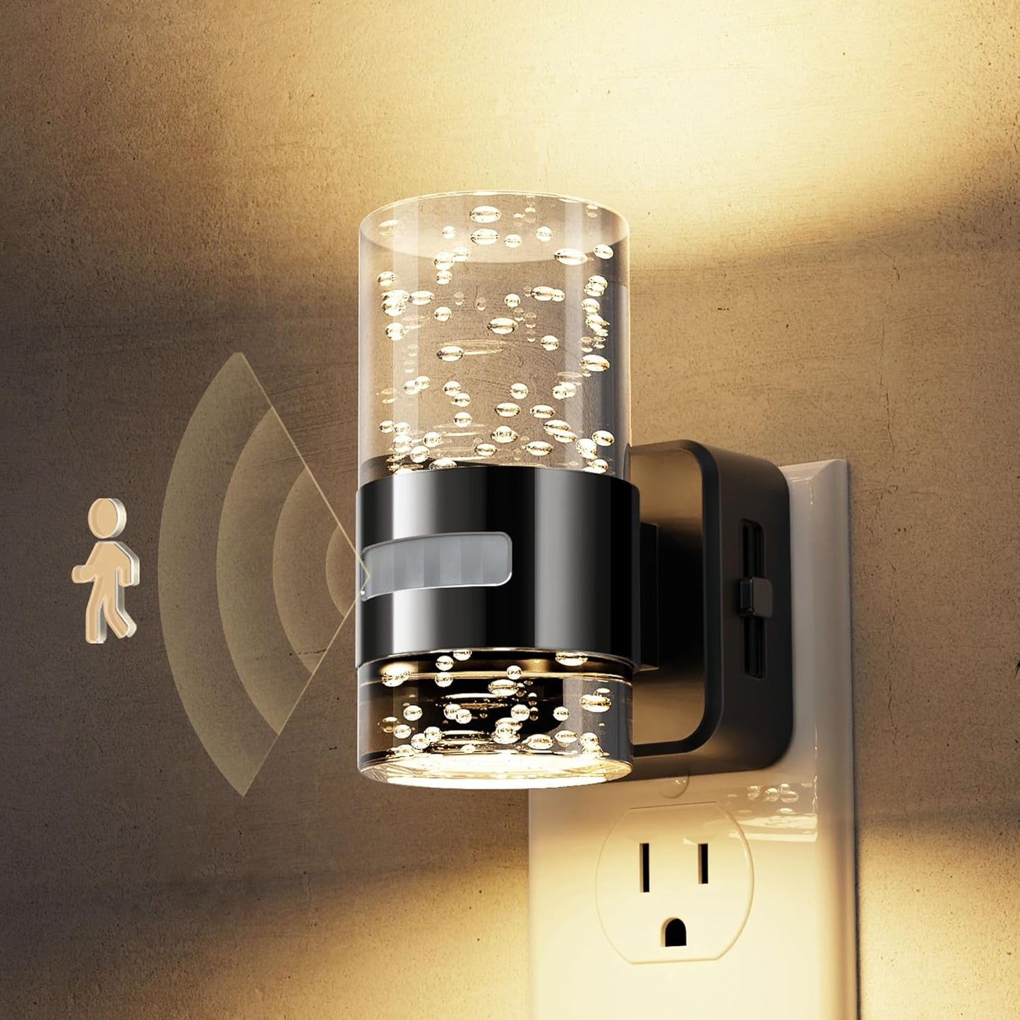 L LOHAS LED Motion Sensor Night Light,Dimmable Night Lights Plug into Wall, 2 Pack Acrylic Nightlight with 0-100 LM Adjustable Brightness, 3000K Plug in Night Light for Bathroom Hallway