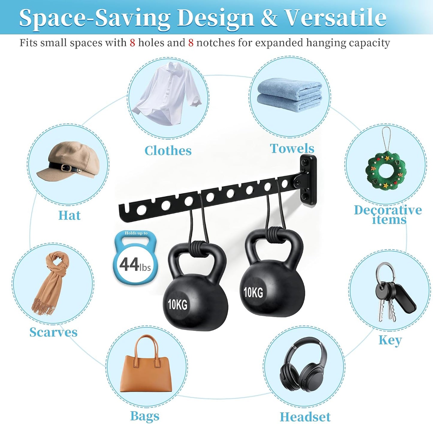 Alise Clothes Drying Racks Wall Mounted Coat Hangers,Black,2 Pcs | Foldable Hangers Clothes Hook Closet Storage Organizer,Swivel Space Saving Clothes Hanger Rack for Bedroom Bathroom Laundry