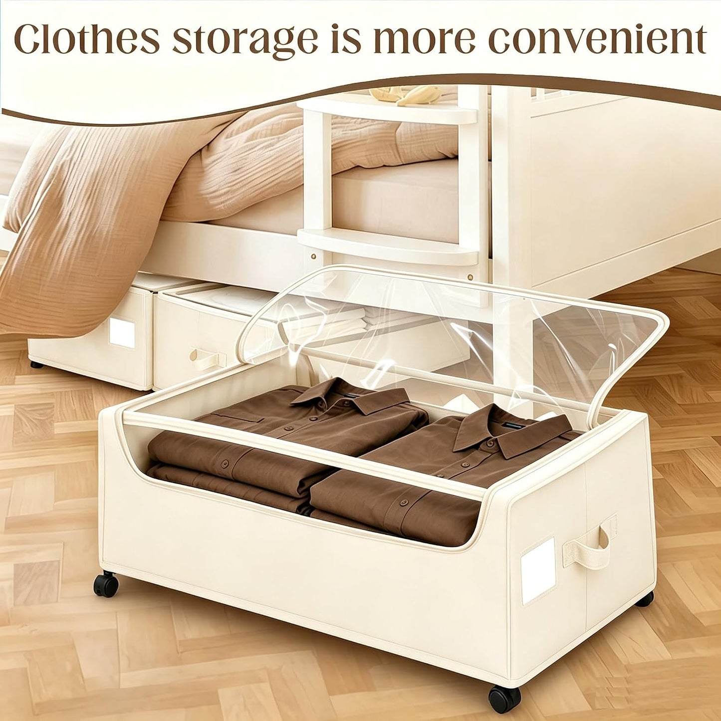 Under Bed Storage with Wheels, 2 Pack Under Bed Storage Containers, 10.6 inches Tall Underbed storage bins on Wheels, Rolling Under the Bed Metal Drawers for Clothes, Blankets, Shoes (XXXL, 90L)