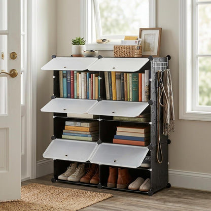 HealSmart Shoe Rack Organizer with Door, Shoe Storage Cabinet, Stackable Plastic Shelves for Closet, Entryway, Hallway, Bedroom, 8-Tier 32-Pair, White