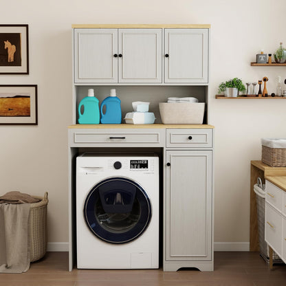 Locsear Unique Pantry Combines Robot Vacuum Cabinet and Laundry Hamper, Over The Washer or Dryer Storage Shelves, Compact Washing Machines with a Width of Less Than 27 inches