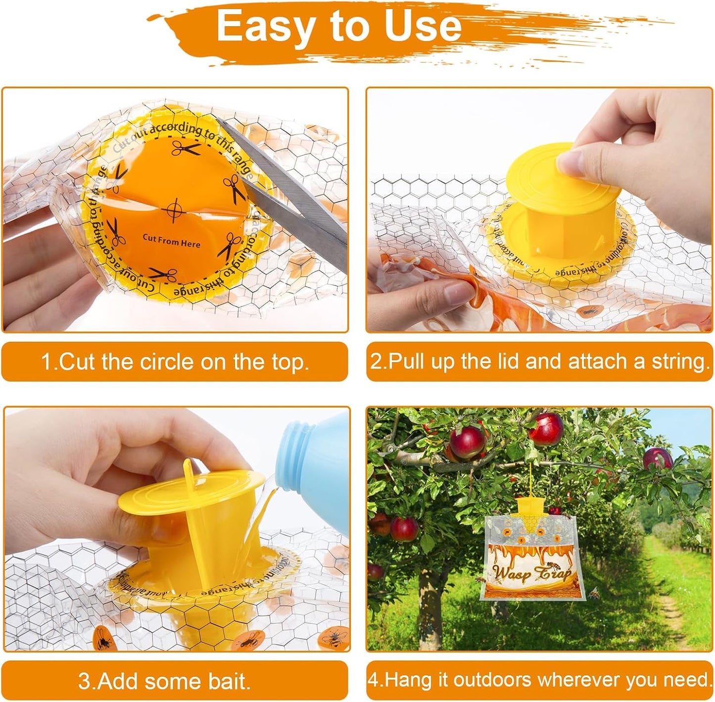 8 Pack Disposable Wasp Traps Outdoor Hanging Carpenter Bee Traps for Outside Yellow Jackets Trap Hornet Trap Wasp Catcher Bug Flies Garden
