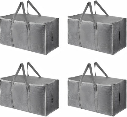 8 Pack-Extra Large Heavy Duty Moving Bags - Waterproof Storage Totes with Handles & Zippers, Foldable for College Dorm, Storage (Clear)