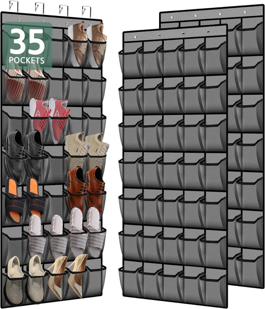 PAULONE 12 Pocket Over the Door Shoe Organizer,Reusable Breathable Large Mesh Bag Men's & Women's Sneaker Organizer,Shoe Organizer for Kids,Hanging Shoe Storage Hanging Bag (White)