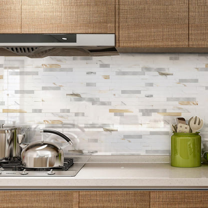 Yipscazo 2026 New Upgrade 11.34" X 11.57" Peel and Stick Backsplash, Stick on Backsplash Tiles for Kitchen, Bathroom, Fireplace (10 Sheets, Beige Rocks + Rose Gold)