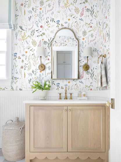 Dimoon 17.3''x78.7'' Vintage Peel and Stick Wallpaper Boho Beige Neutral Contact Paper White Floral Bird Wallpaper Removable Botanical Renter Friendly Modern Wall Paper Bedroom Bathroom Vinyl Roll
