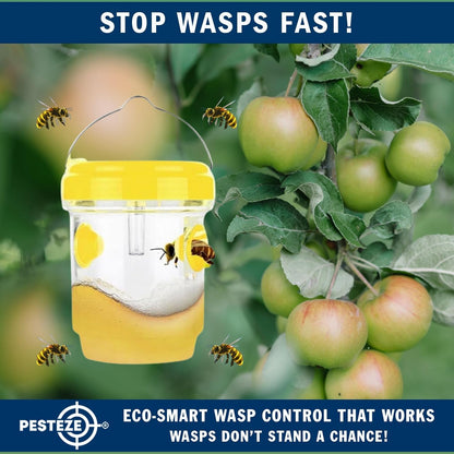 PESTEZE USA Reusable Solar Hanging Wasp Trap with LED Light [Yellow: 3.5 x 4.4 Inch] Attracts, & Kills Wasp, Hornet, Yellow Jacket & Insect Species 24/7 Without Harsh Chemicals Waterproof Outdoor Trap