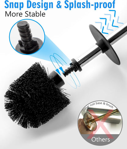 Ceramic Toilet Brush & Holder Set - Freestanding Deep-Cleaning Toilet Bowl Cleaner Brush, Stainless Steel Handle, Small & Sturdy for Storage, Easy to Clean, Non-Scratching