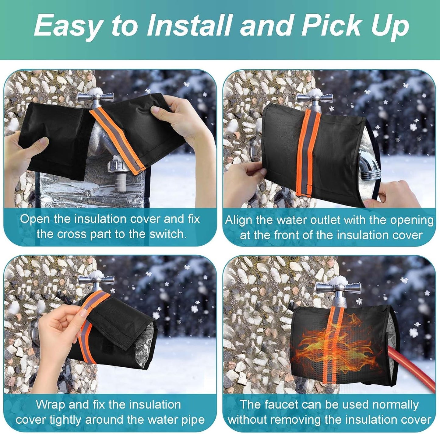 2Pcs Outdoor Faucet Cover for Winter Freeze Protection Outside Insulated Spigot Socks Freeze Miser Reusable Hose Bib Cover Waterproof Water Faucet Insulation Wrap with Reflective Strip for Garden Yard