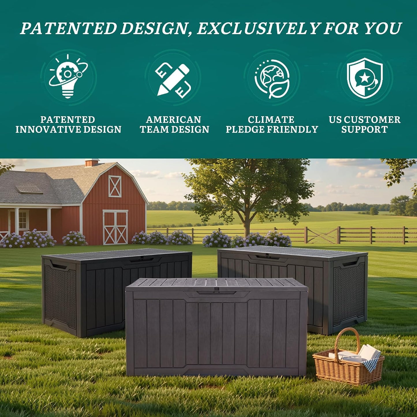 YITAHOME 95 Gallon Outdoor Storage Deck Box | Waterproof Resin Deck Box w/Handles, Lockable Outdside Deck Box for Patio Furniture, Garden Tools, Lockable & UV