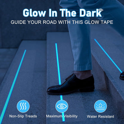 4'' x 24'' Clear Stair Treads Non Slip with Glow in Dark Blue Stripe, 15 Pack Pre-Cut Transparent Non Slip Strips Indoor Outdoor for Stairs,Bathroom,Bathtub, PEVA Safe for Elders,Kids,Pets