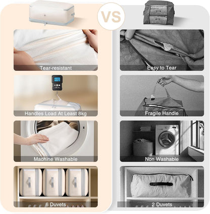 Comforter Storage Bag - Large Capacity Blanket Storage Bags 3-Layer Ultra Space Saving Self Compression Organizer, Washable Compression Bags for Storage Comforter Blanket, 2-Pack, Beige