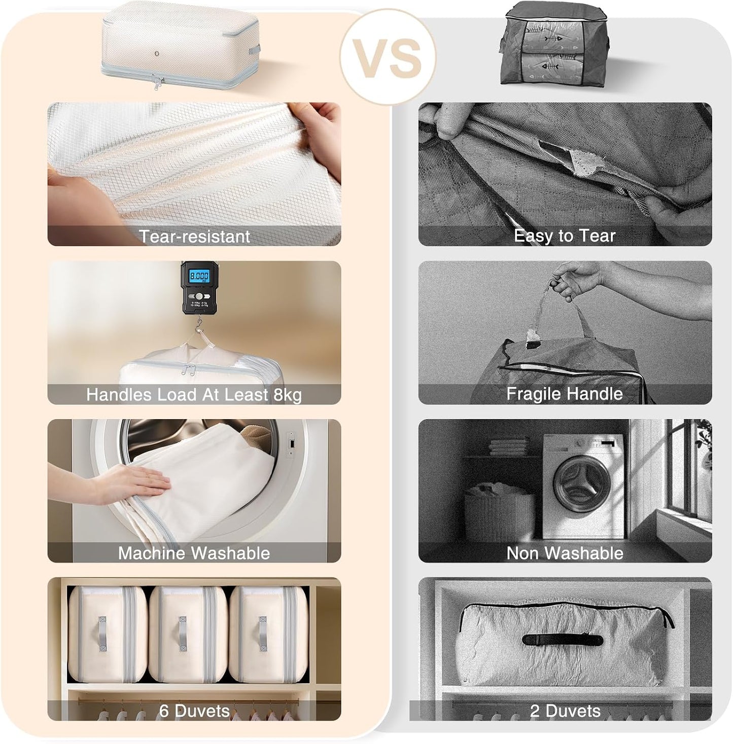 Comforter Storage Bag - 130L Large Capacity Blanket Storage Bags 4-Layer Ultra Space Saving Self Compression Organizer, Washable Compression Bags for Storage Comforter Blanket, 2-Pack, Beige