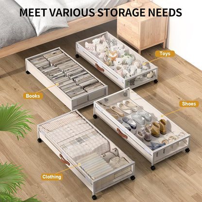 Under Bed Storage Containers with Wheels Large Underbed Shoes Blankets Clothes Toy Storage Drawers for College Dorms Bedrooms Nursery Rooms Organization (Black 2 Pack, 7.5in height(36"x16.6"x7.48"))