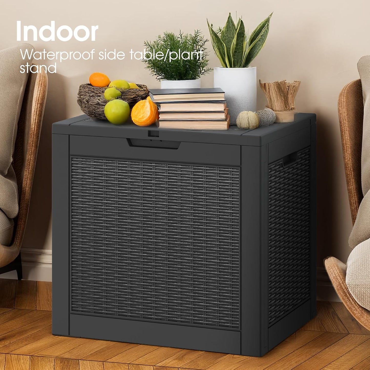 KAMABOKO 31 Gallon Outdoor Storage Box, Resin Deck Boxes Indoor and outdoor, Waterproof Storage Box Lockable Lid for Garden Tools, Package Delivery, Pool Supplies, Patio Cushions, Black