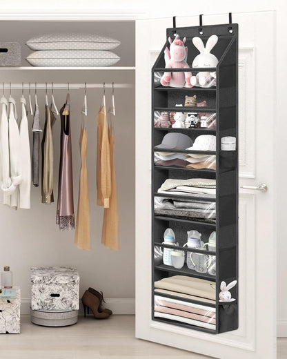 STORAGE MANIAC Over the Door Organizer 6-Shelf Closet Hanging Storage with 14 Mesh Pockets, 66lbs Capacity Clear Deep Pockets Behind Door Storage for Nursery, Bathroom, Bedroom, 1 Pack Grey