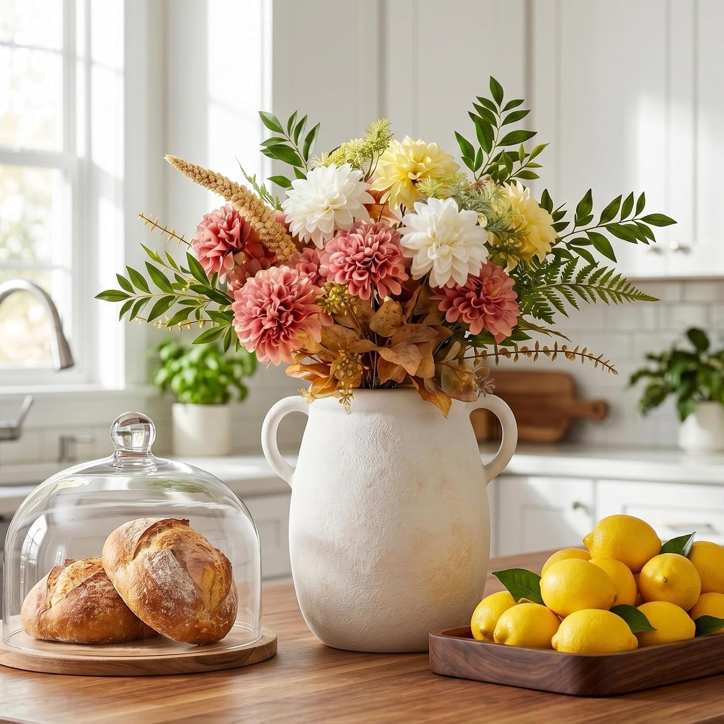 CUCUMI Ceramic Vase Set of 5, Home Decor Farmhouse Décor Handmade Pottery Vases for Pampas Grass, Dried Fresh Flowers, Table, Living Room, Kitchen, Shelf, Entryway Mantel Neutral Tones