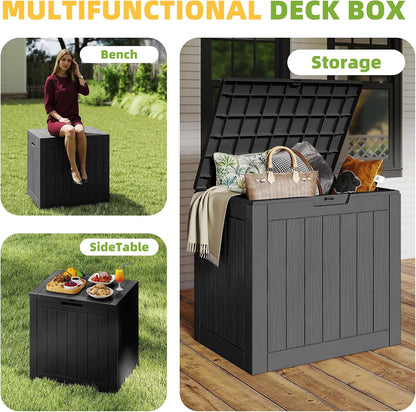 230 Gallon Large Outdoor Storage Box Waterproof, UV Resistant Resin Deck Box with Hydraulic Rod & Lockable Latch for Patio Furniture, Outside Storage Box for Garden Tools, Patio Cushions, Black