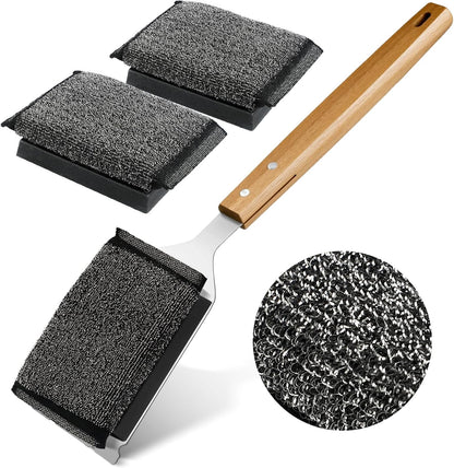 Grill Brush Bristle Free with 2 Replacement Head, Safe Grill Cleaner Brush for Outdoor Grill, BBQ Grill Cleaning Brush Kit Fits for Cast Iron Stainless Steel Grates, Gifts for Men, Dad