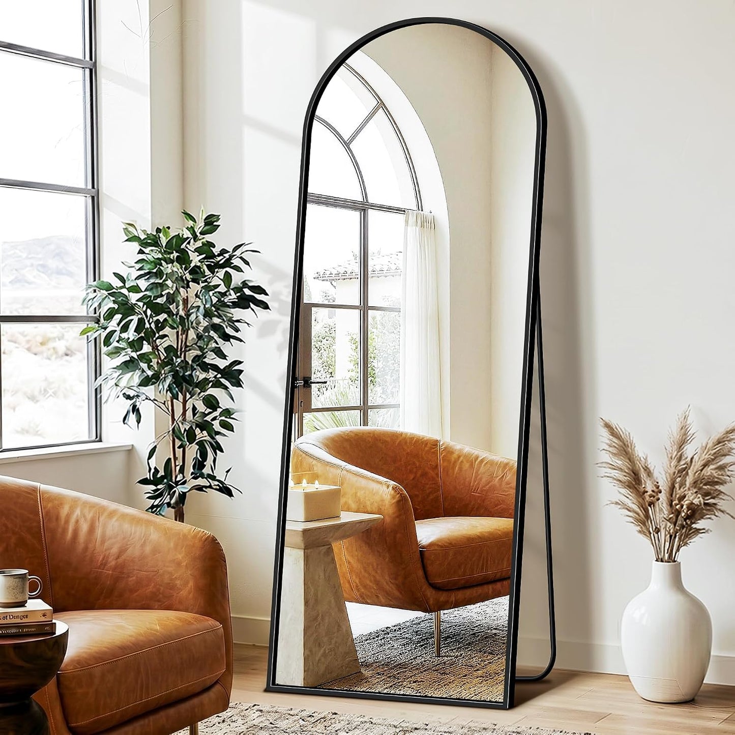 FICTOR Arched Full Length Mirror 15" x 56", Full Body Floor Mirror with Adjustable Stand, Free Standing Mirror with Aluminum Frame for Bedroom, Living Room, Cloakroom, Gold