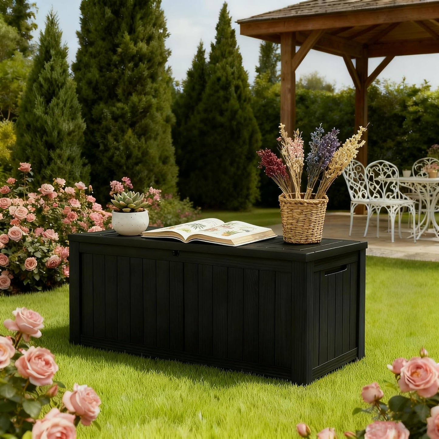 Outdoor Storage Deck Boxes Waterproof, Waterproof and UV Resistant Outdoor Storage Box Lockable Lid for Delivery Box, Indoor, Garden Tools, Pool Supplies, Patio (Black, 31 Gallon)