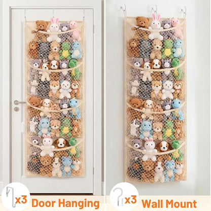 Ofiray-home Cotton Over The Door Stuffed Animal Storage | Toy Organizer for Storage Plush Toys, Stuffed Animal Holder with 4 Large Pockets, Hanging Door Organizer for Nursery