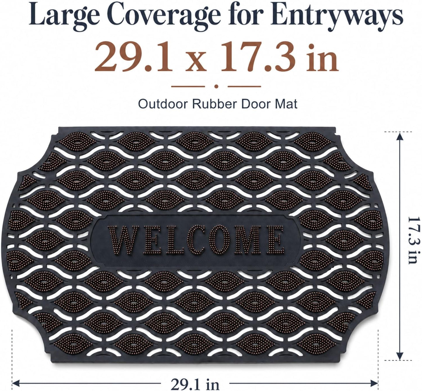 ROOM127 Outdoor Doormat 28.3 x 17.3 in, Rubber Scraper Entry Mat | Heavy Duty 3-Zone Cleaning, Absorbent Strips, Open Drainage, Non Slip Low Profile for Front Door, Patio, Garage & Mudroom