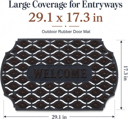 ROOM127 Outdoor Doormat 28.3 x 17.3 in, Rubber Scraper Entry Mat | Heavy Duty 3-Zone Cleaning, Absorbent Strips, Open Drainage, Non Slip Low Profile for Front Door, Patio, Garage & Mudroom