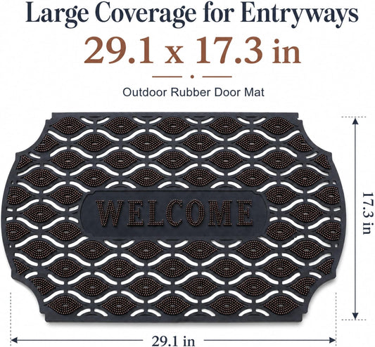 ROOM127 Outdoor Doormat 28.3 x 17.3 in, Rubber Scraper Entry Mat | Heavy Duty 3-Zone Cleaning, Absorbent Strips, Open Drainage, Non Slip Low Profile for Front Door, Patio, Garage & Mudroom