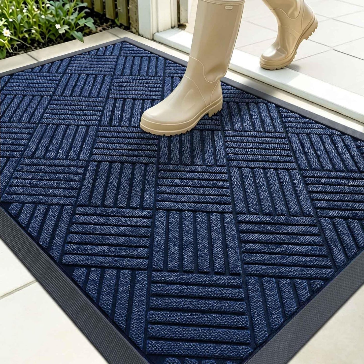OLANLY Front Door Mat Outside Entrance 29.5x17, Absorbent, Heavy Duty Sturdy Natural Rubber Doormat Indoor Outdoor, Stain and Fade Resistant, Non-Slip Low Profile Floor Mat for Entryway, Grey Diamond