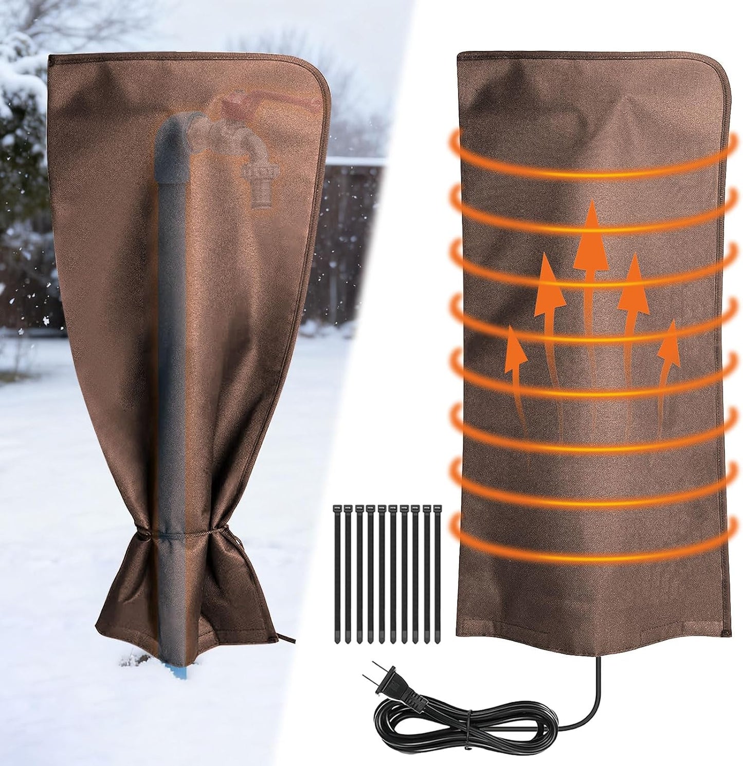 Heated Outdoor Faucet Covers for Winter Freeze Protection, 25.6" x 13.8" Outdoor Faucet Heating Cover, Reusable Waterproof Spigot Cover Winter Insulated Long Faucets Sock for Outside Faucet Hydrant