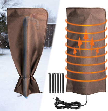 Heated Outdoor Faucet Covers for Winter Freeze Protection, 25.6" x 13.8" Outdoor Faucet Heating Cover, Reusable Waterproof Spigot Cover Winter Insulated Long Faucets Sock for Outside Faucet Hydrant
