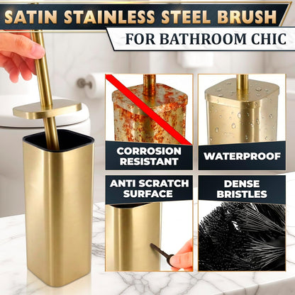 Black Toilet Brush and Holder Set - Slim Matte Design that Fits Anywhere - Stainless Steel Toilet Bowl Brush and Holder with 2 Rounded Corners, Replaceable Head, Removable Inner Bowl & Splash Guard