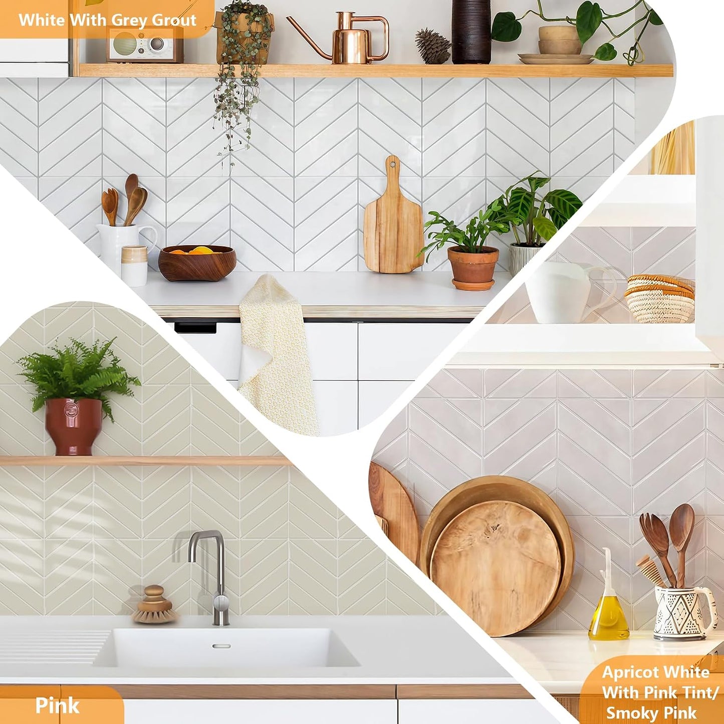 STICKGOO 10 Sheets Thicker Herringbone Peel and Stick Backsplash, 12.6”×9.7” Stick on Wall Tiles, Self Adhesive Tile Sticker for Kitchen Backsplash and Bathroom, White with Grey Grout