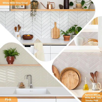 STICKGOO 10 Sheets Thicker Herringbone Peel and Stick Backsplash, 12.6”×9.7” Stick on Wall Tiles, Self Adhesive Tile Sticker for Kitchen Backsplash and Bathroom, White with Grey Grout