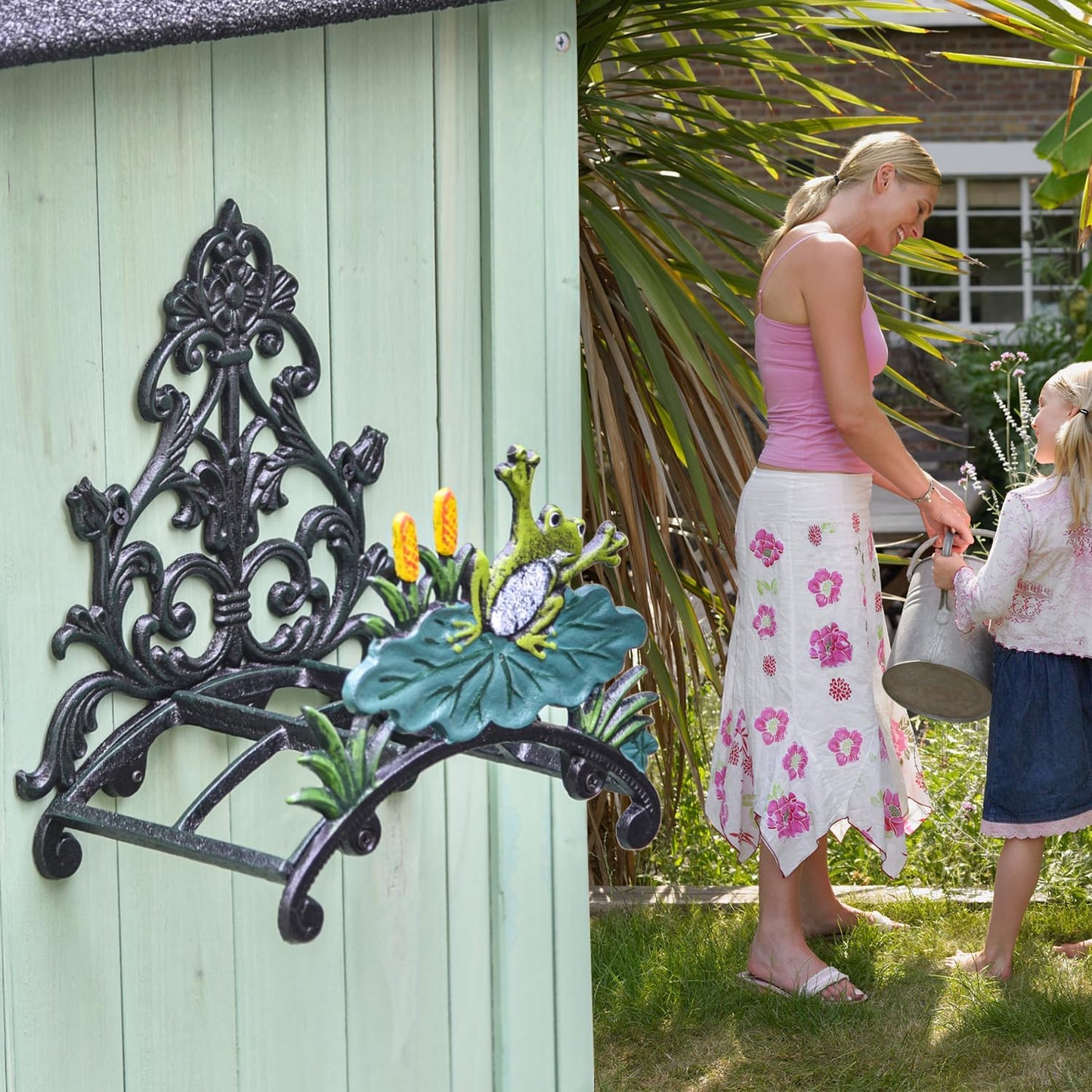 Sungmor Cast Iron Heavy Duty Garden Hose Holder - Decorative Hand-Painted Sunflower Wall Mounted Water Hose Hanger - Wall Decoration Hanging Hose Rack - Hose Reel Storage Butler - Metal Hose Stand