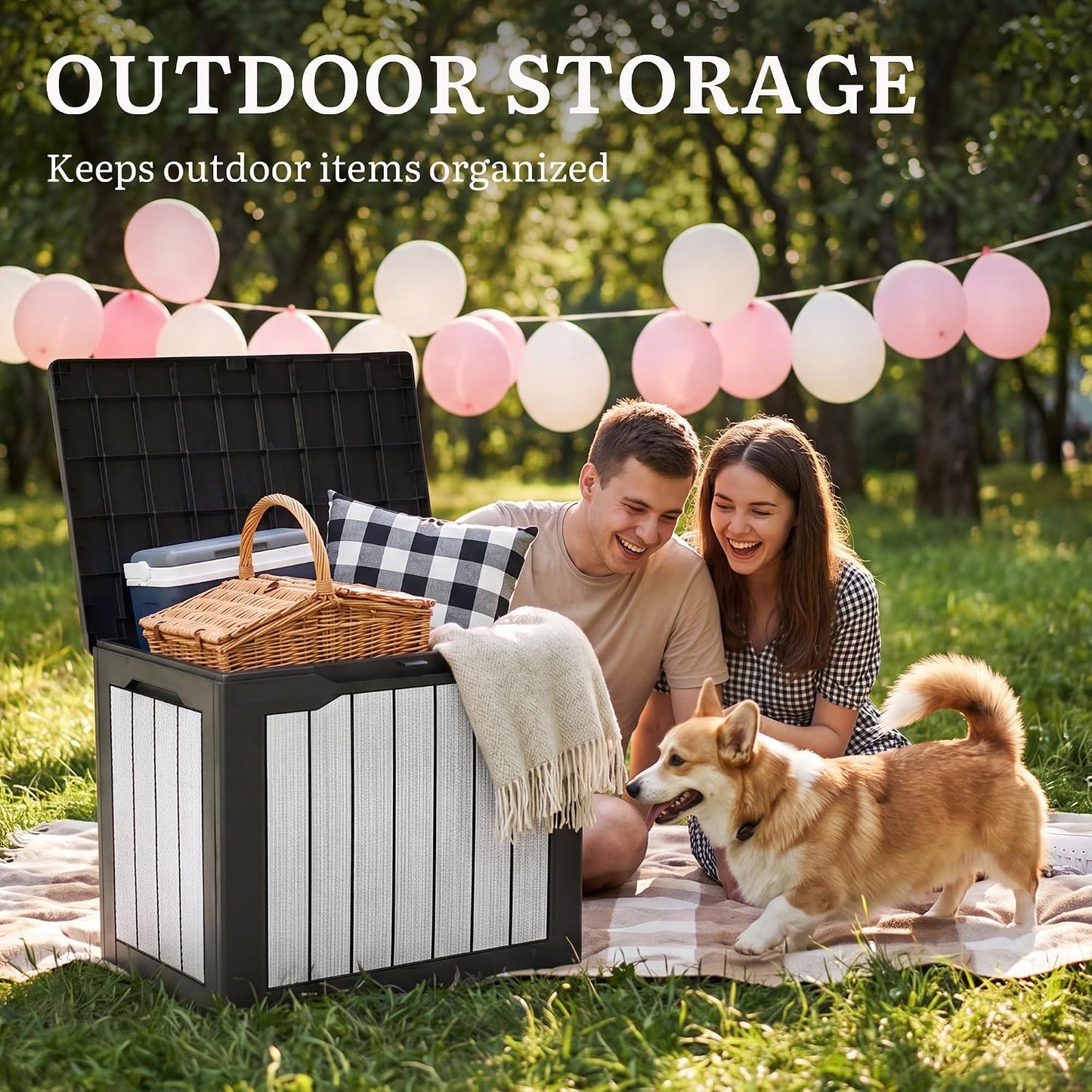 YITAHOME 100 Gallon Large Outdoor Deck Box | Waterproof Resin Storage Box, Lockable Indoor Outdoor Storage Container for Patio Furniture Cushions, Pool Accessories