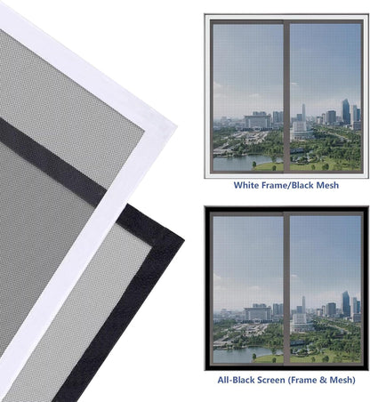 Window Screen with Upgraded Hook and Loop Adhesive Edging Frame Free Cutting DIY Max 20 feet Perimeter 47x73 to 42x78 inch Black Mesh Window Screens Replacement (Black)