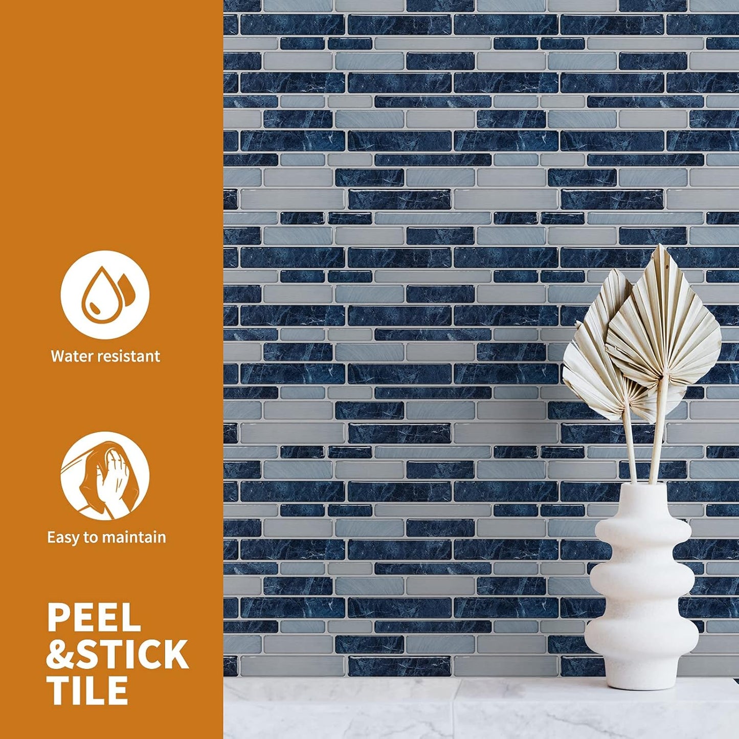WOWSTAR 10-Sheet Peel and Stick Backsplash Tile for Kitchen Wall, Back Splash Stick On Tiles for Kitchen (12"x 12", Gray)